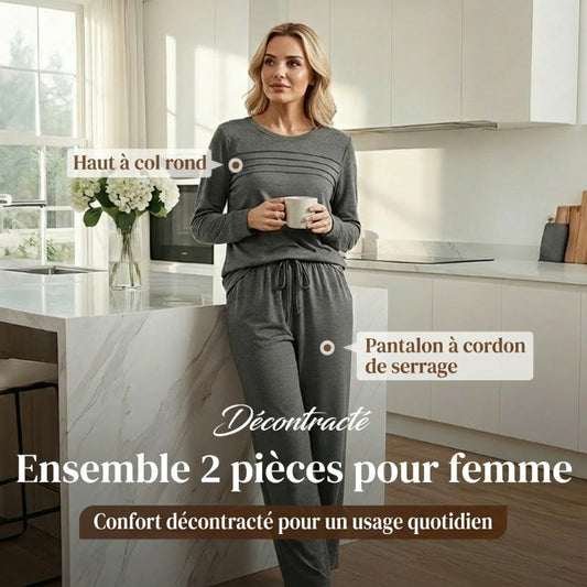 📢📢 50 % de réduction !! ⏰Ensemble Femme Décontracté avec Haut et Pantalon à Cordon de Serrage👕👖