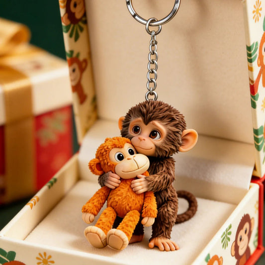 🐵💕 Porte-clés singe câlin viral Punch - Cadeau touchant pour les amoureux des animaux, la famille, les amis et les proches 🎁