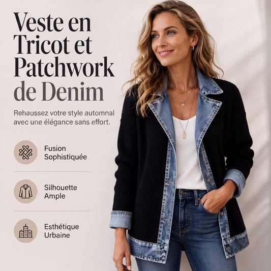 ⌛Dernier jour -60%🔥🧥Veste Femme en Maille & Denim🎁