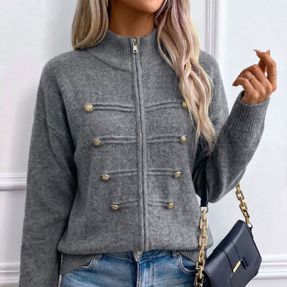 Veste en maille décontractée à double fermeture éclair pour femme